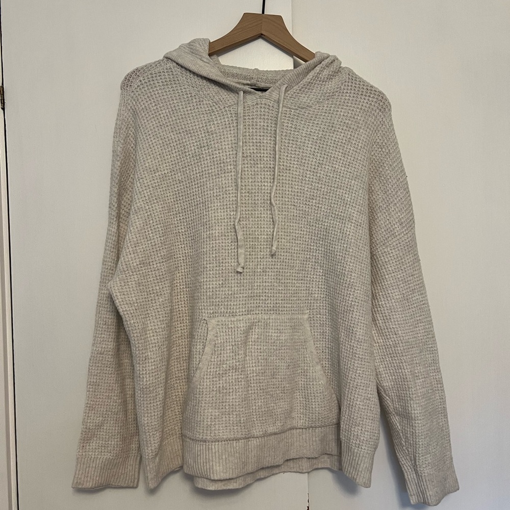Aerie Women’s Waffle Sweater with Hood, Light Gray, Size L